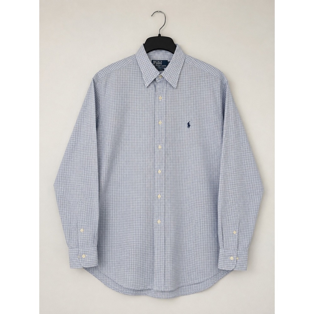 Polo Ralph Lauren Andrew Shirt Mens 16.5 34/35 Blue Check‎ Cotton Button Down